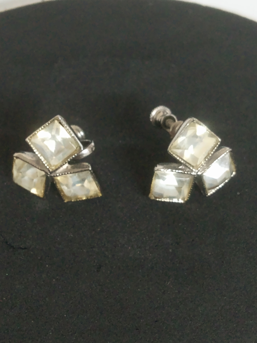 Source Unknown Silver-Tone Clear Crystal Square Cluster Screw-Back Earrings